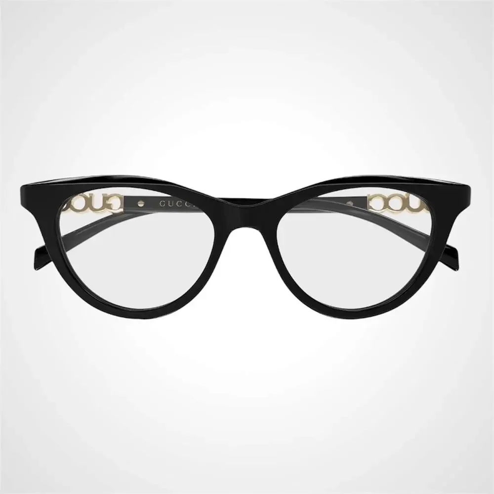 New GUCCI Eyeglasses Black 50mm Acetate Cat Eye Gold Cut Out Metal Logo Rx-able - Picture 2 of 4
